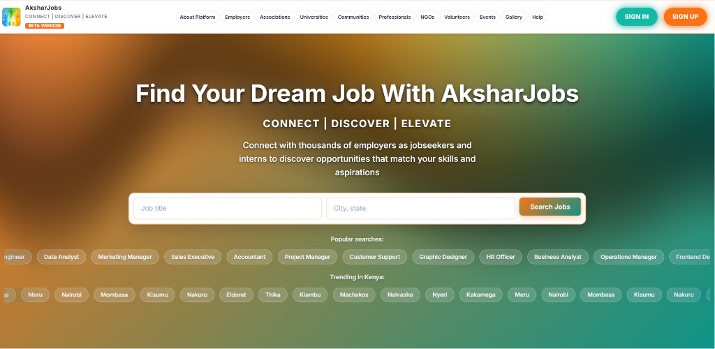 Akshar Jobs recruitment marketplace homepage
